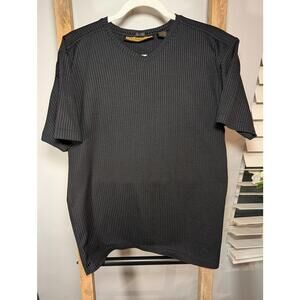 Bruno Black Ribbed Short Sleeve V-Neck Shirt Sueded Medium